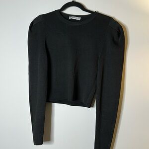 Zara black small long sleeve shoulder pad blouse
